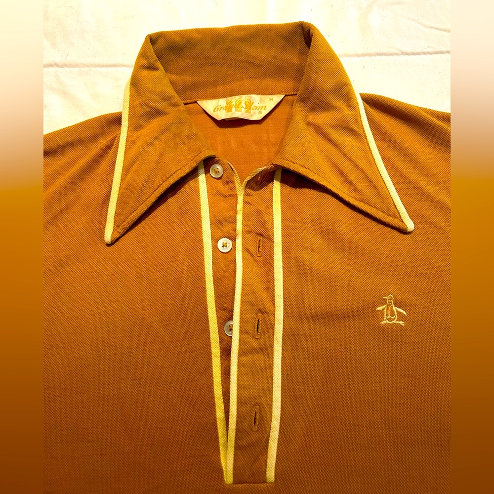 Vintage 70’s Munsingwear Penguin Grand Slam Size M Polo Shirt Gold Runs Small